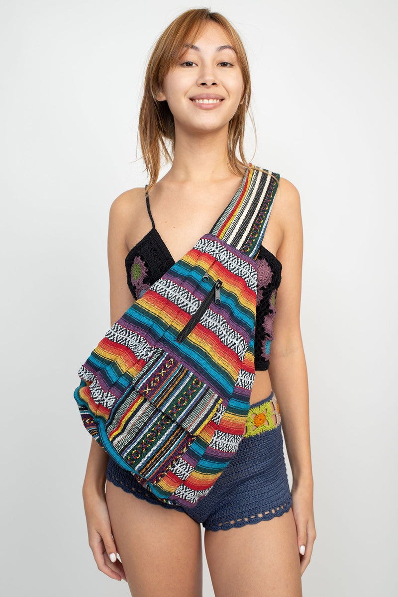 Multi Stripe Crossbody Sling Backpack