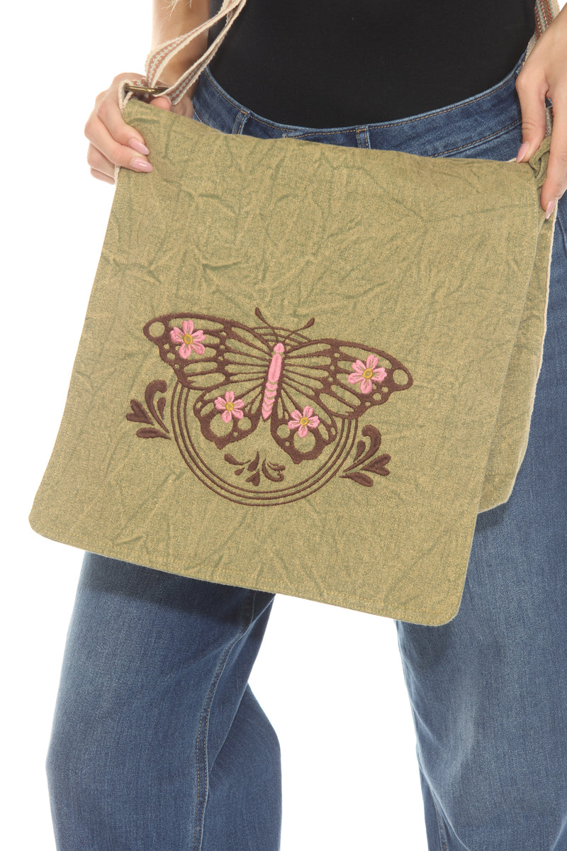 Butterfly Stonewash Canvas Messenger Bag