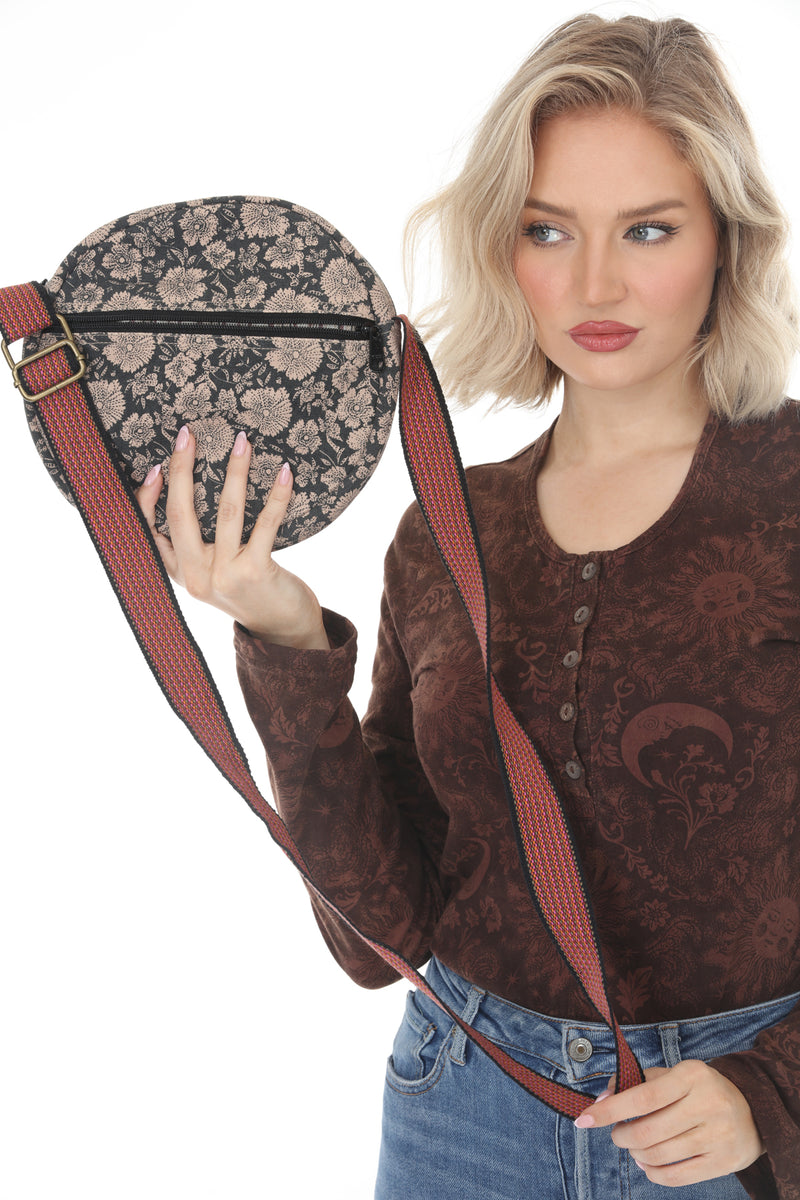 Flower Batik Print Round Bag