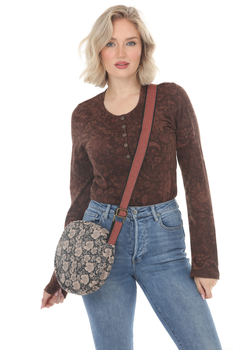 Flower Batik Print Round Bag