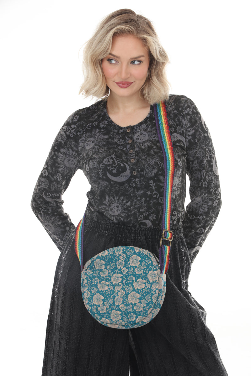 Flower Batik Print Round Bag