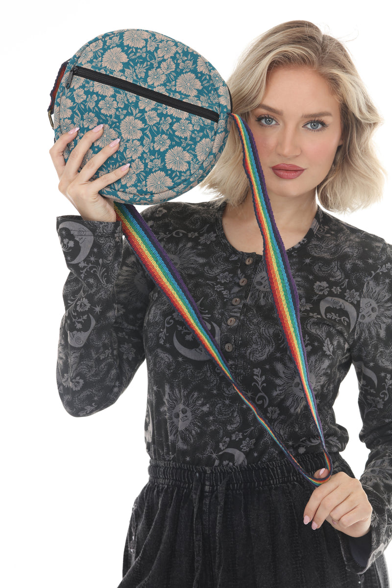 Flower Batik Print Round Bag