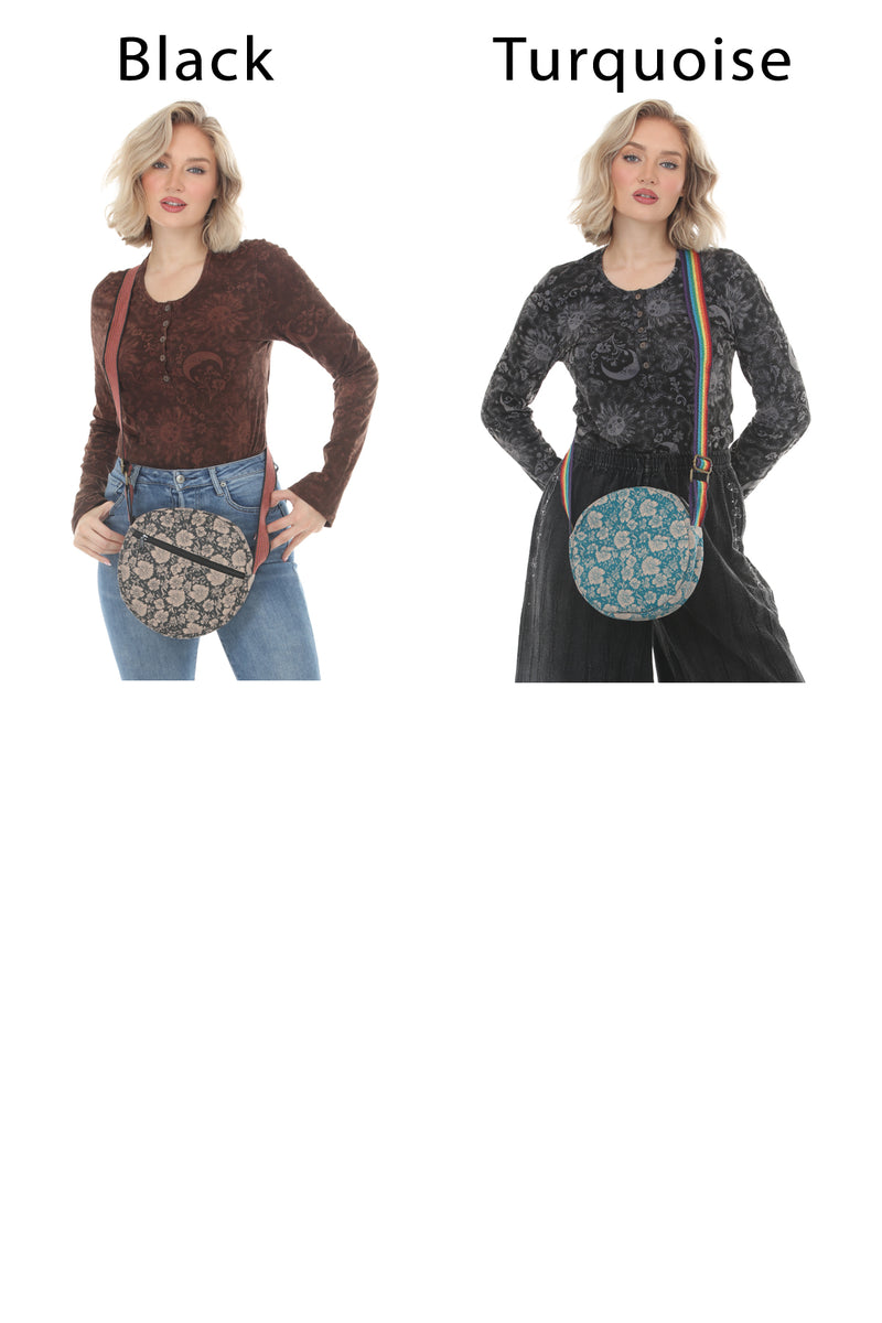 Flower Batik Print Round Bag