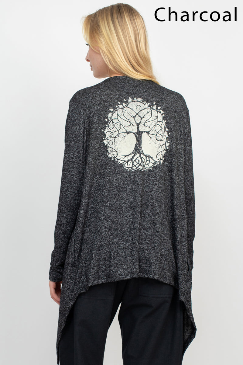 Boho Beats Waterfall Soft Cardigan with Tree of Life Back Design