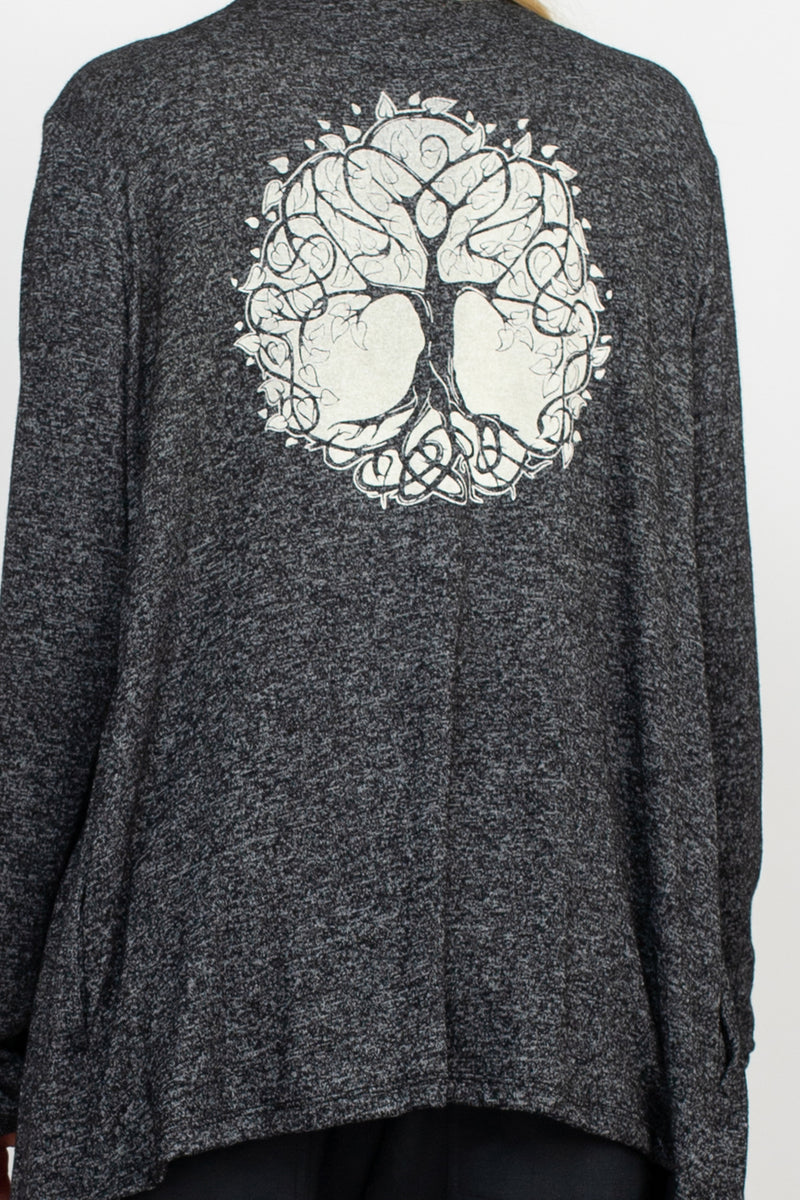 Boho Beats Waterfall Soft Cardigan with Tree of Life Back Design