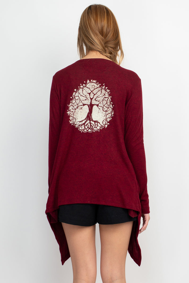 Boho Beats Waterfall Soft Cardigan with Tree of Life Back Design