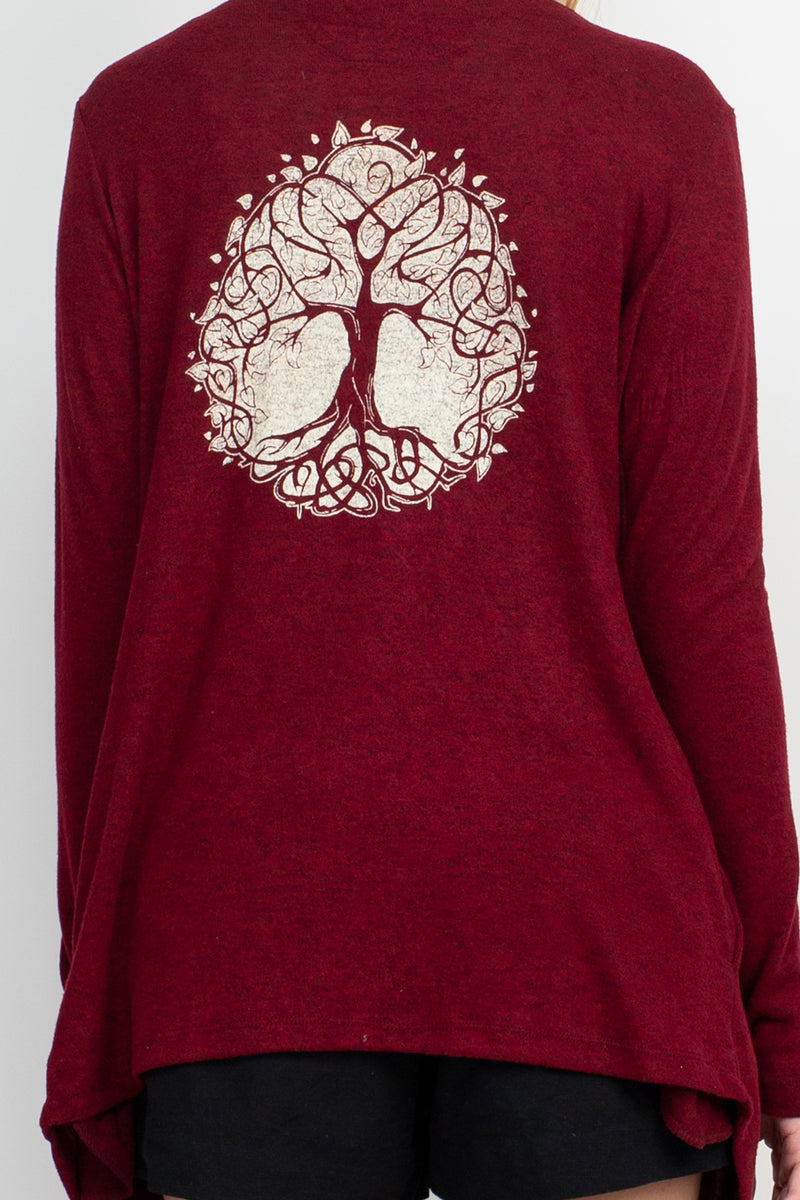 Boho Beats Waterfall Soft Cardigan with Tree of Life Back Design