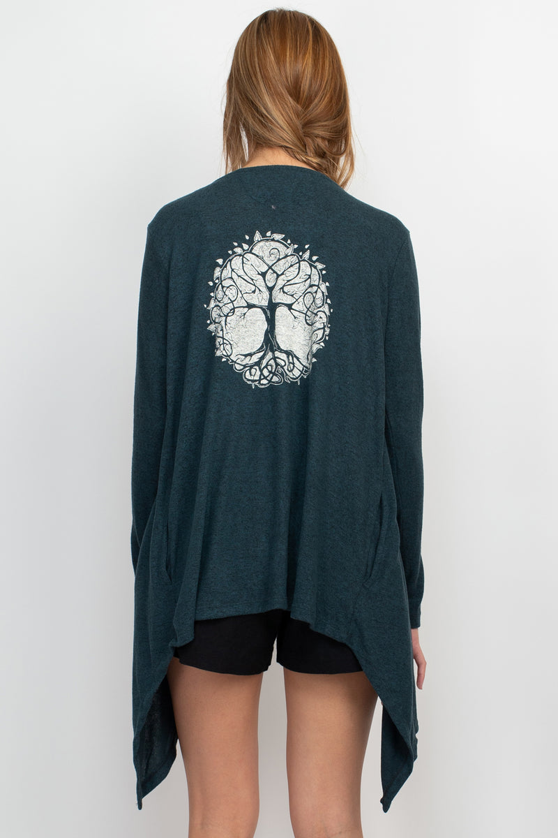 Boho Beats Waterfall Soft Cardigan with Tree of Life Back Design