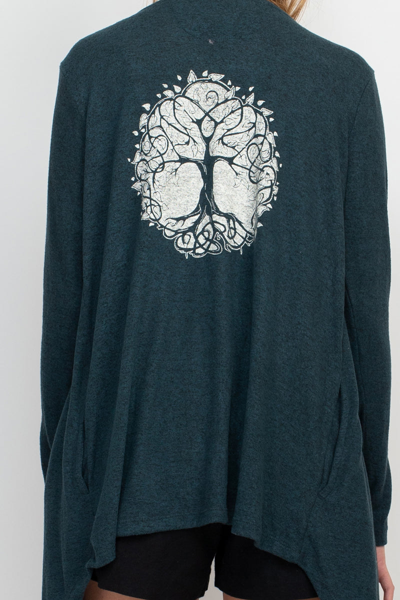 Boho Beats Waterfall Soft Cardigan with Tree of Life Back Design