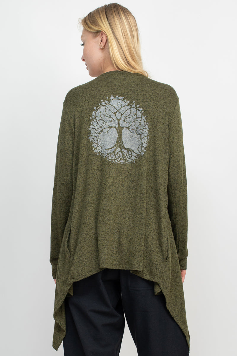 Boho Beats Waterfall Soft Cardigan with Tree of Life Back Design