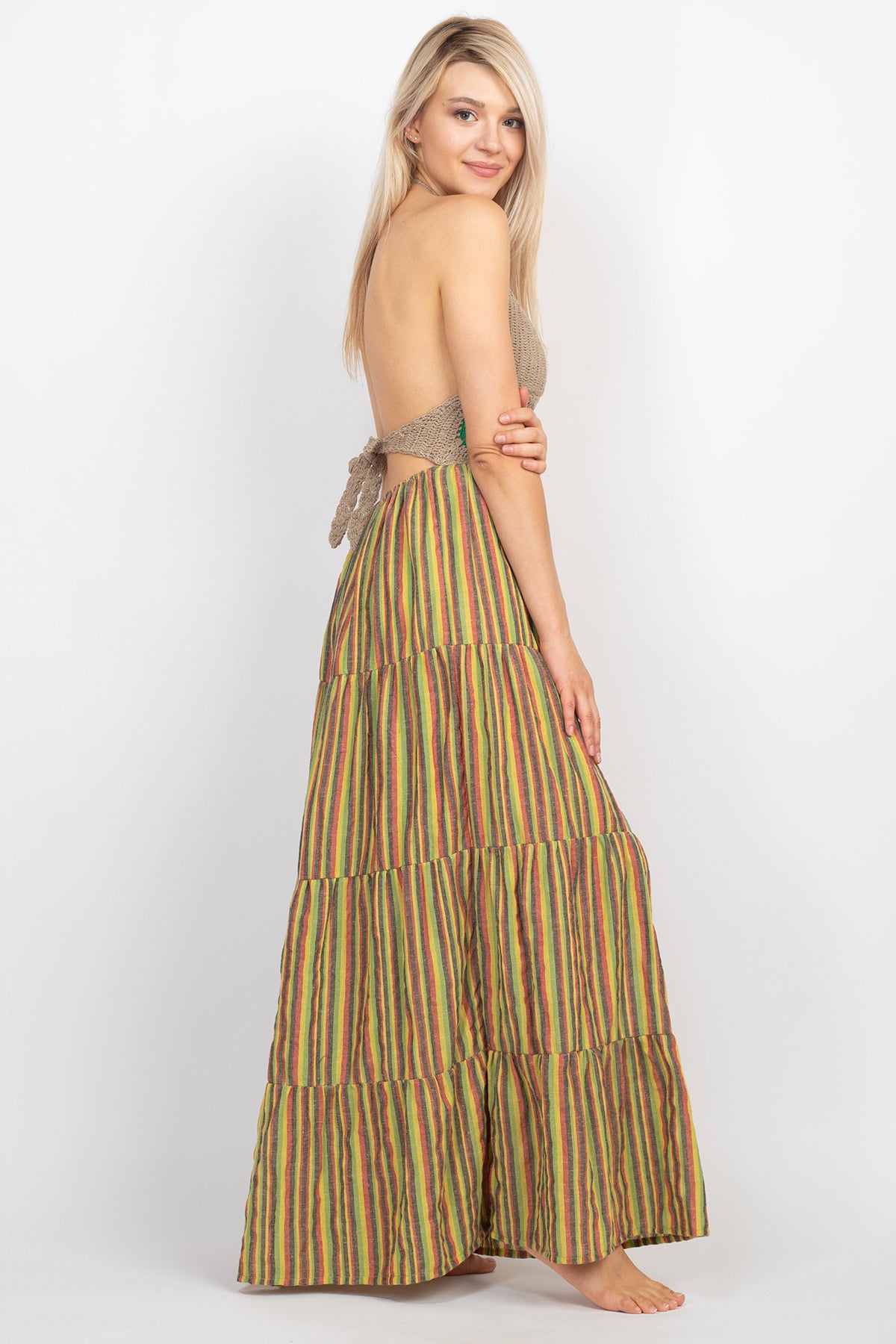 Rasta Crop-Top Stripe Maxi Dress