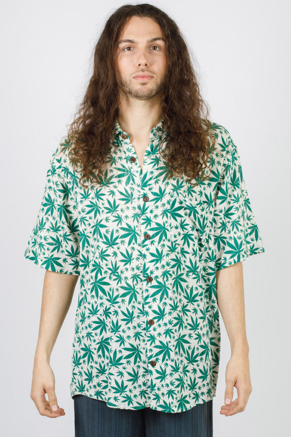 Hippie Canna-Leaf Short-Sleeve Button-Down
