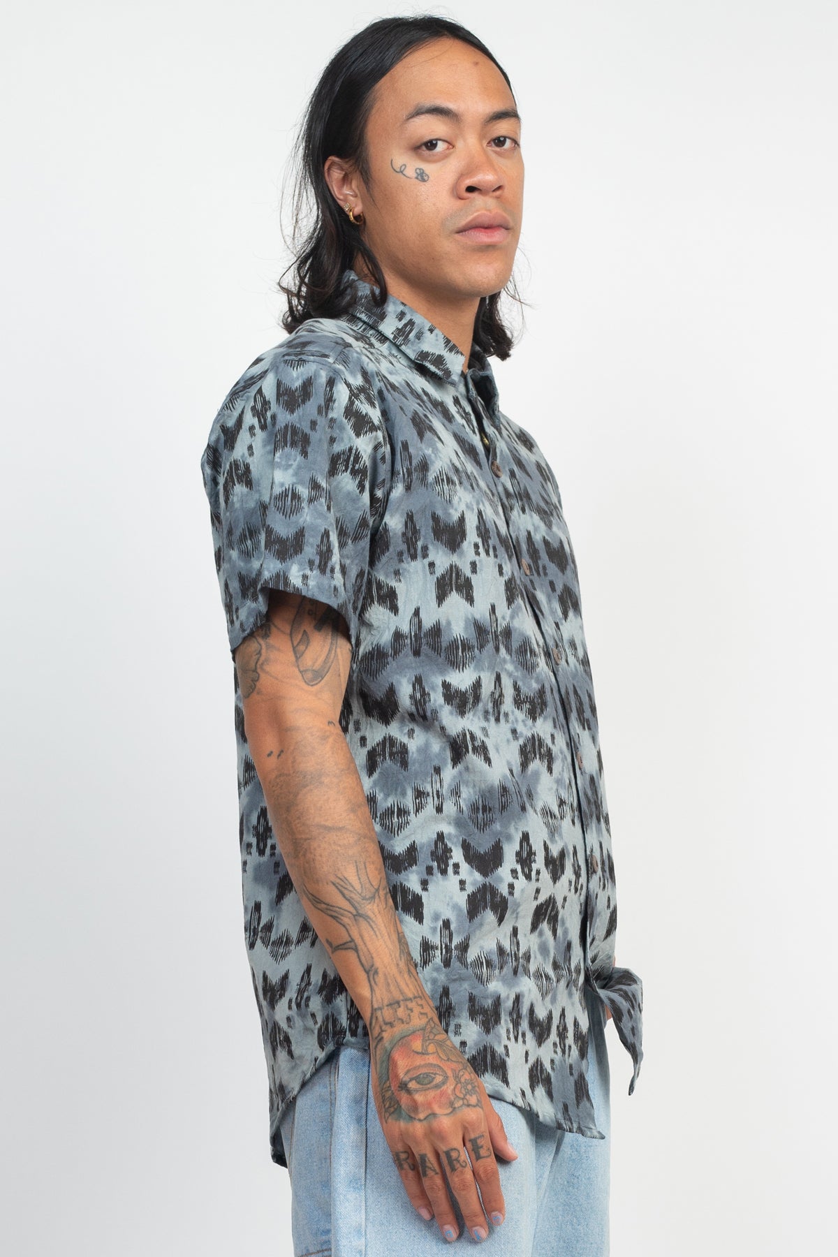 Tribal Pattern Tie-Dye Button Down Shirt