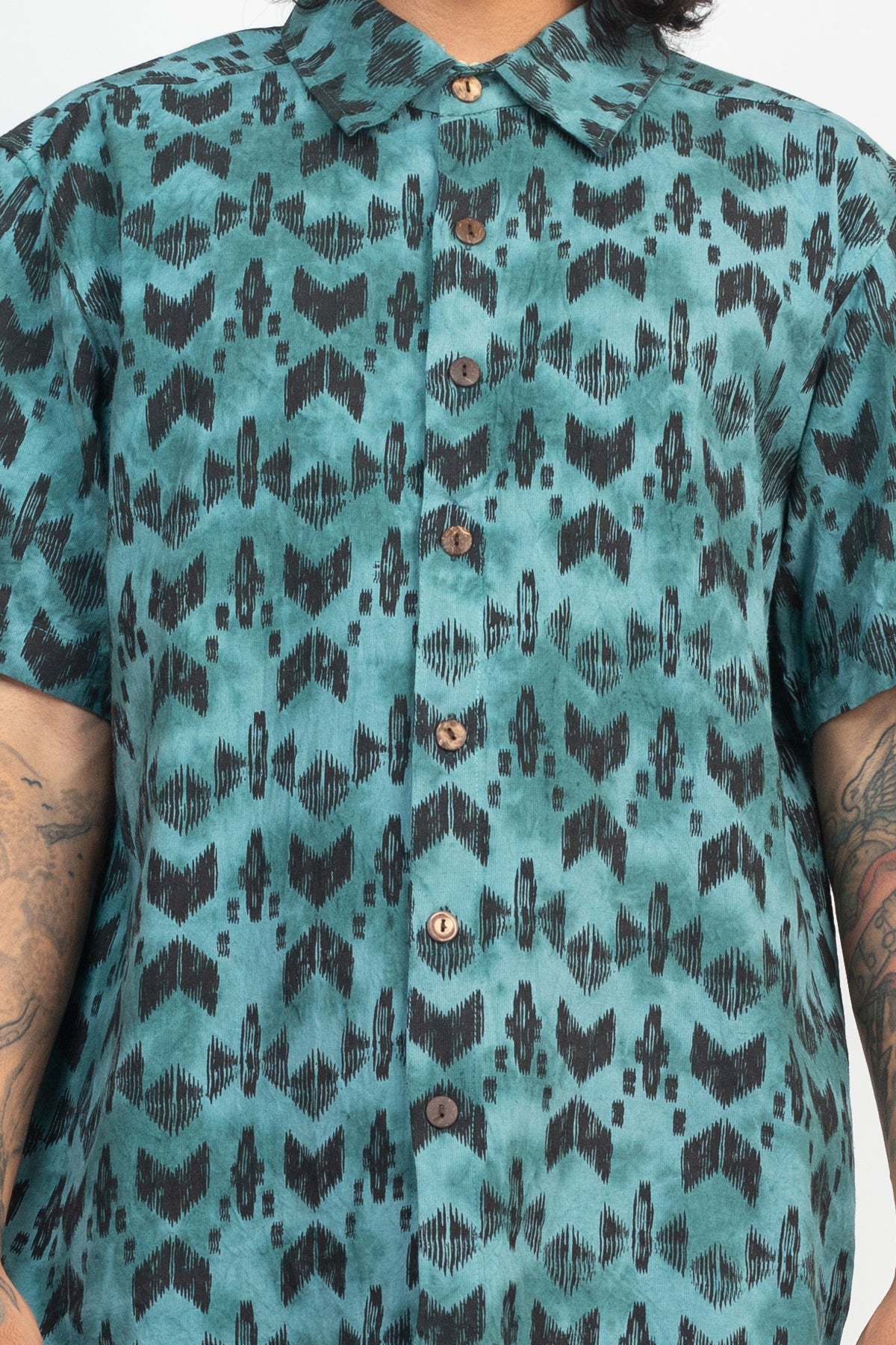 Tribal Pattern Tie-Dye Button Down Shirt