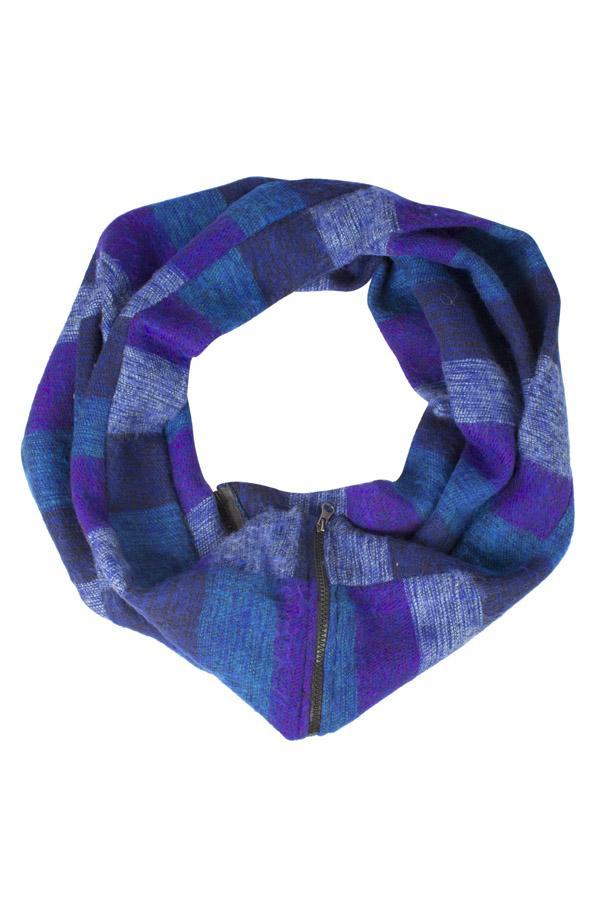 Warm Tri stiped infinity scarf with Zipper
