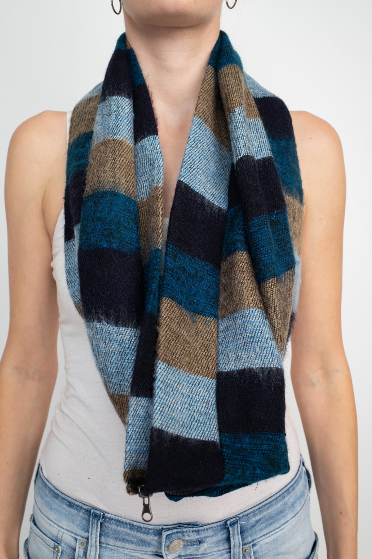 Warm Tri stiped infinity scarf with Zipper