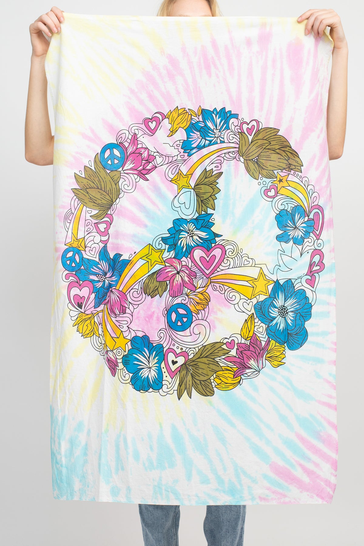 Floral Peace Sign Tie-Dye Small Tapestry