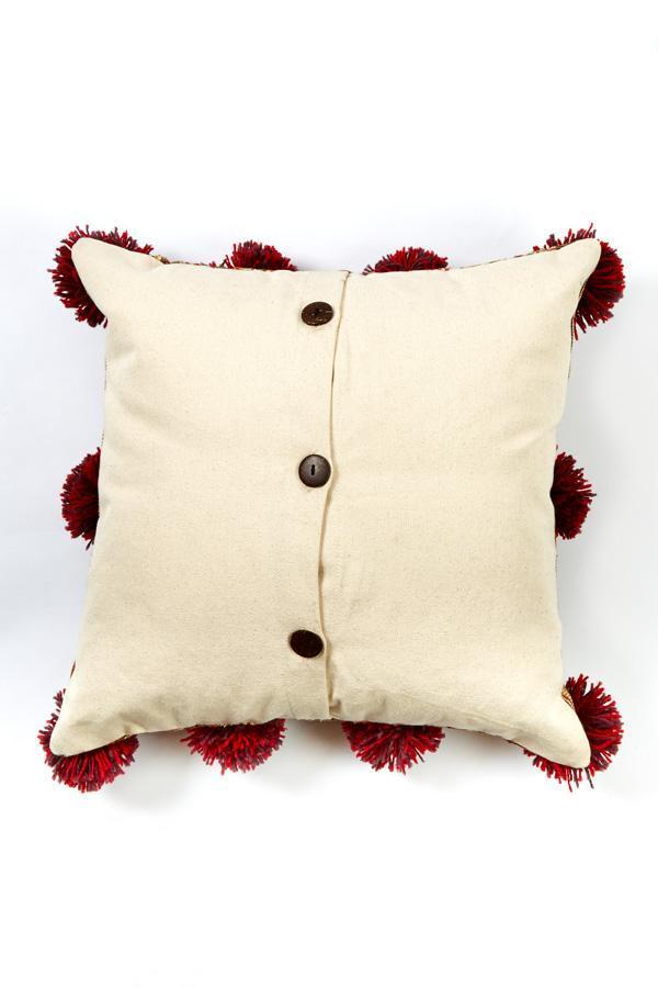 Pom Pom Rustic Stripe Throw Pillow