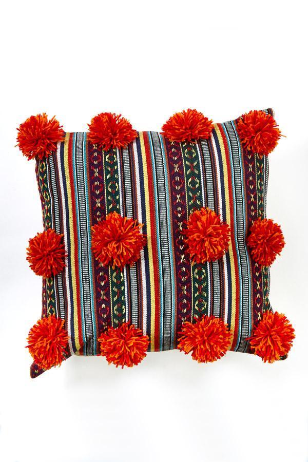 Pom Pom Rustic Stripe Throw Pillow