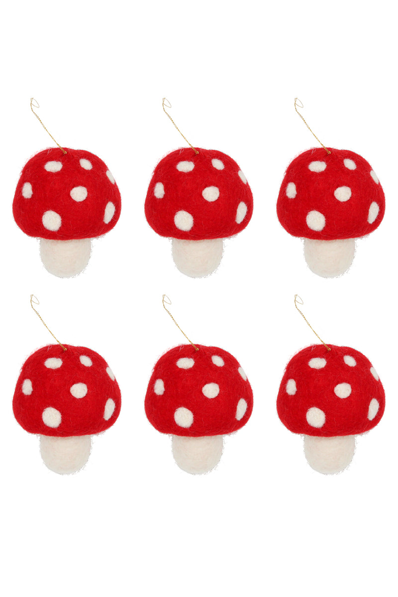 Red Felt Mushroom Ornament: 6pcs/Pkt