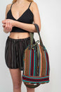 Load image into Gallery viewer, Cotton canvas bohemian hippie bucket bag-Brown-One size
