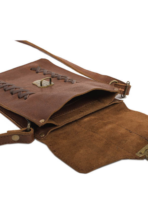 Leather Lacing Convertible Passport Crossbody Belt Bag